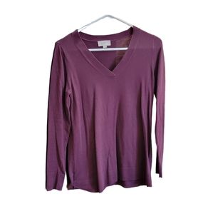 LOFT Plum long sleeve v neck tee shirt
